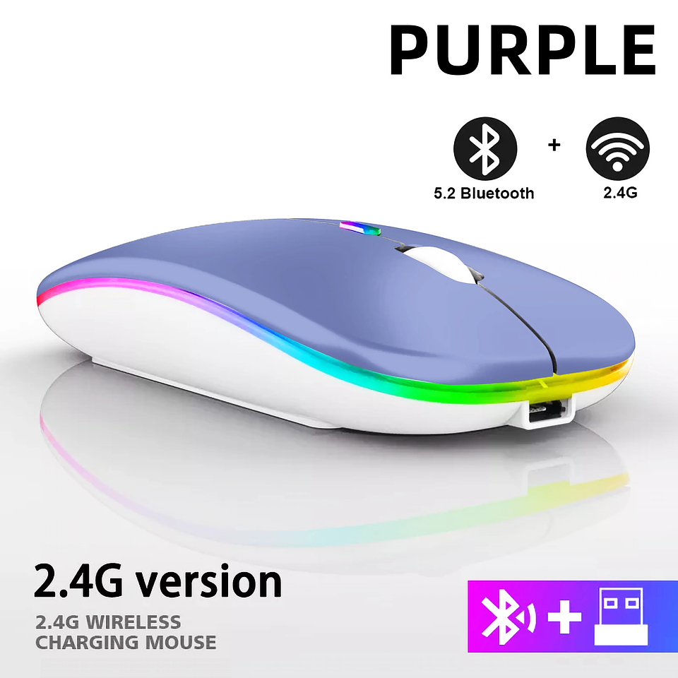 Mouse Inalámbrico Recargable RGB Bluetooth + USB Dual Mode 9