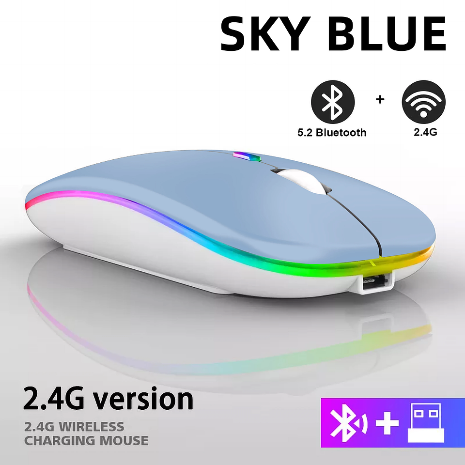 Mouse Inalámbrico Recargable RGB Bluetooth + USB Dual Mode 14