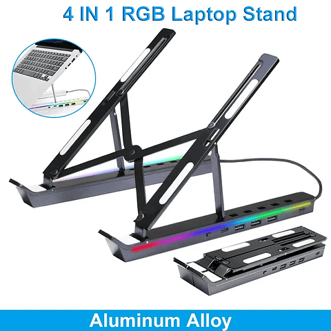 Soporte Laptop RGB 4 en 1 Ajustable de Aluminio