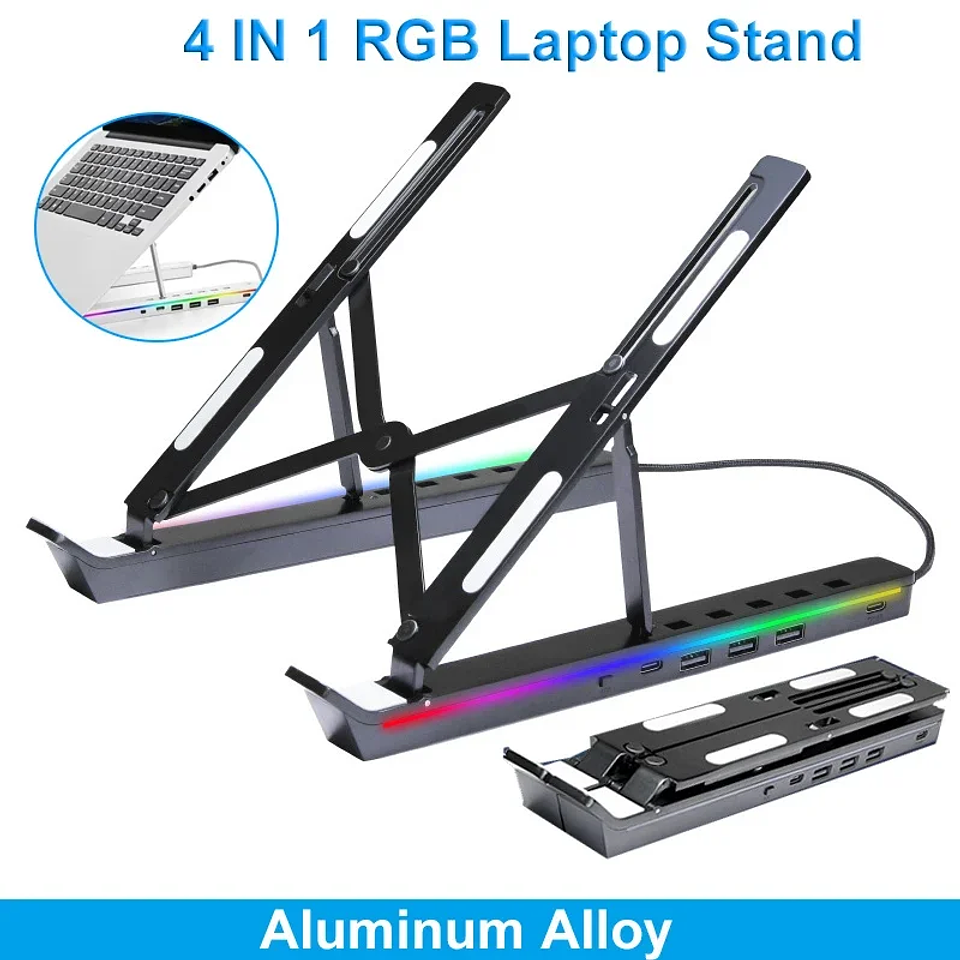 Soporte Laptop RGB 4 en 1 Ajustable de Aluminio 1