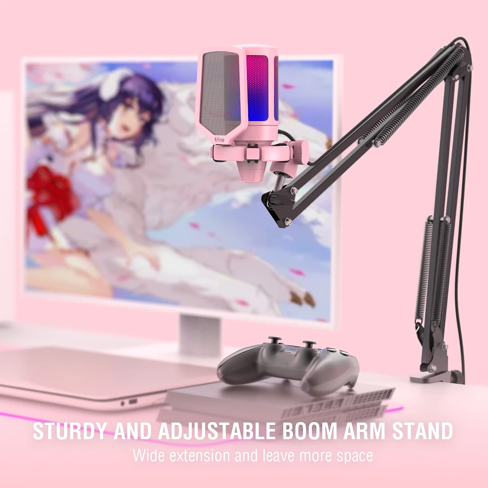 Micrófono Gamer RGB FIFINE A6T USB Kit Completo Streaming | Brazo + Filtro Anti Pop 6
