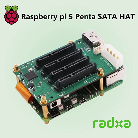 Módulo Penta SATA HAT para Raspberry Pi 5 (Hasta 5 Discos)