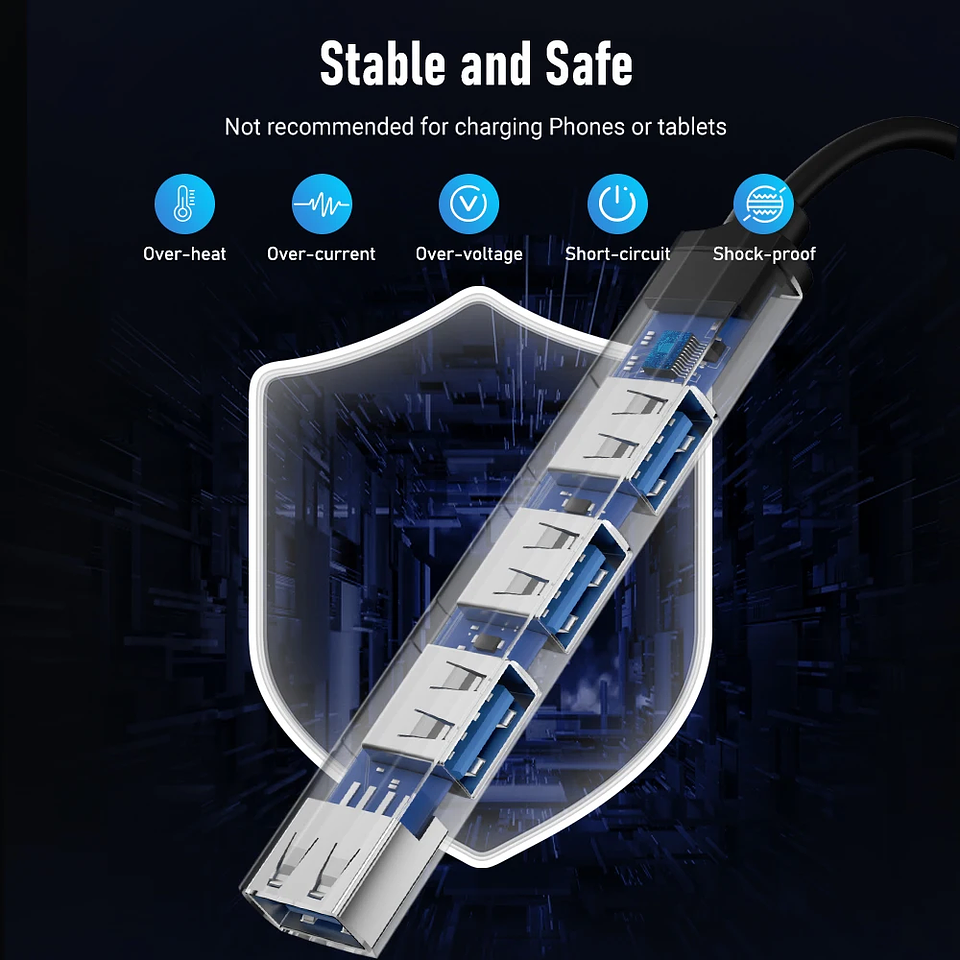 Hub USB 4 en 1 Lemorele USB 3.0 con Cable Largo 3
