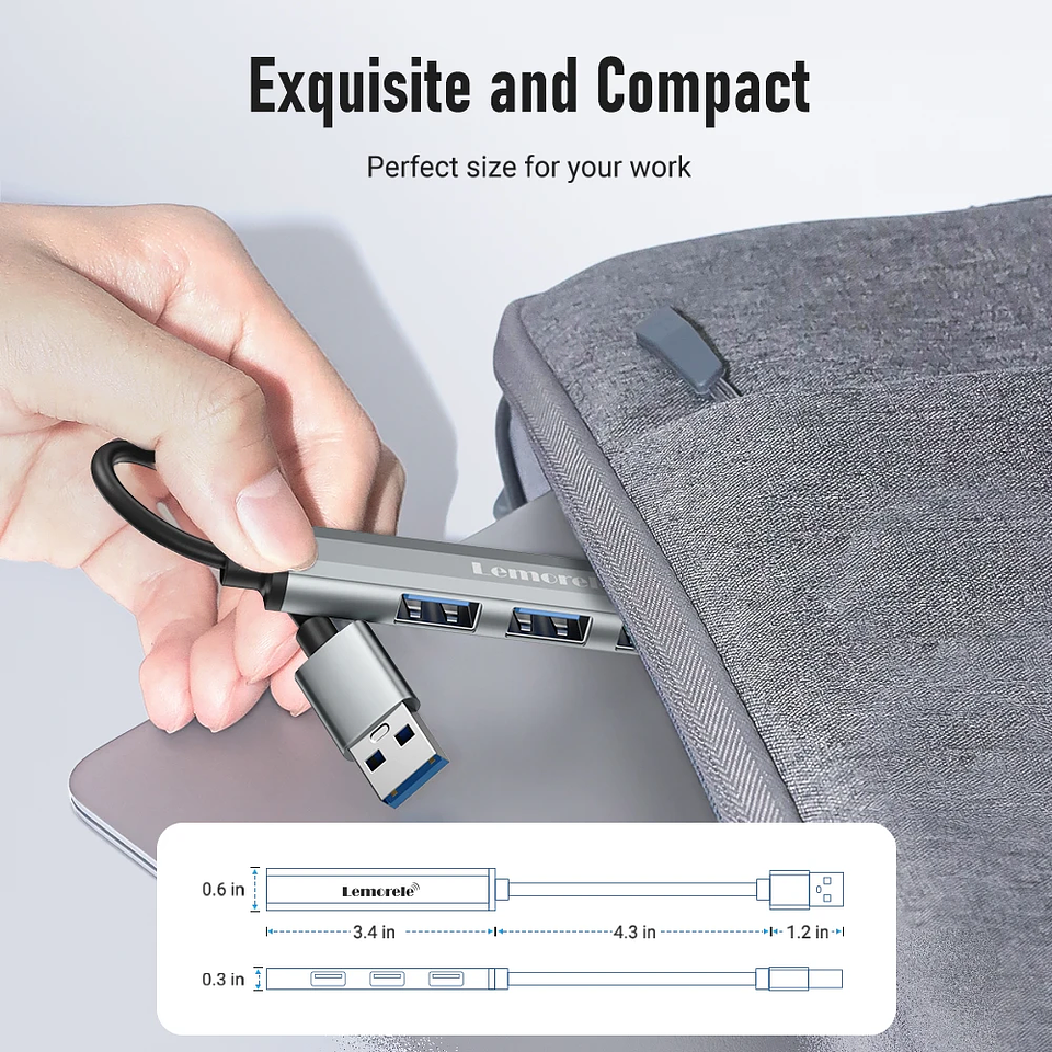 Hub USB 4 en 1 Lemorele USB 3.0 con Cable Largo 6