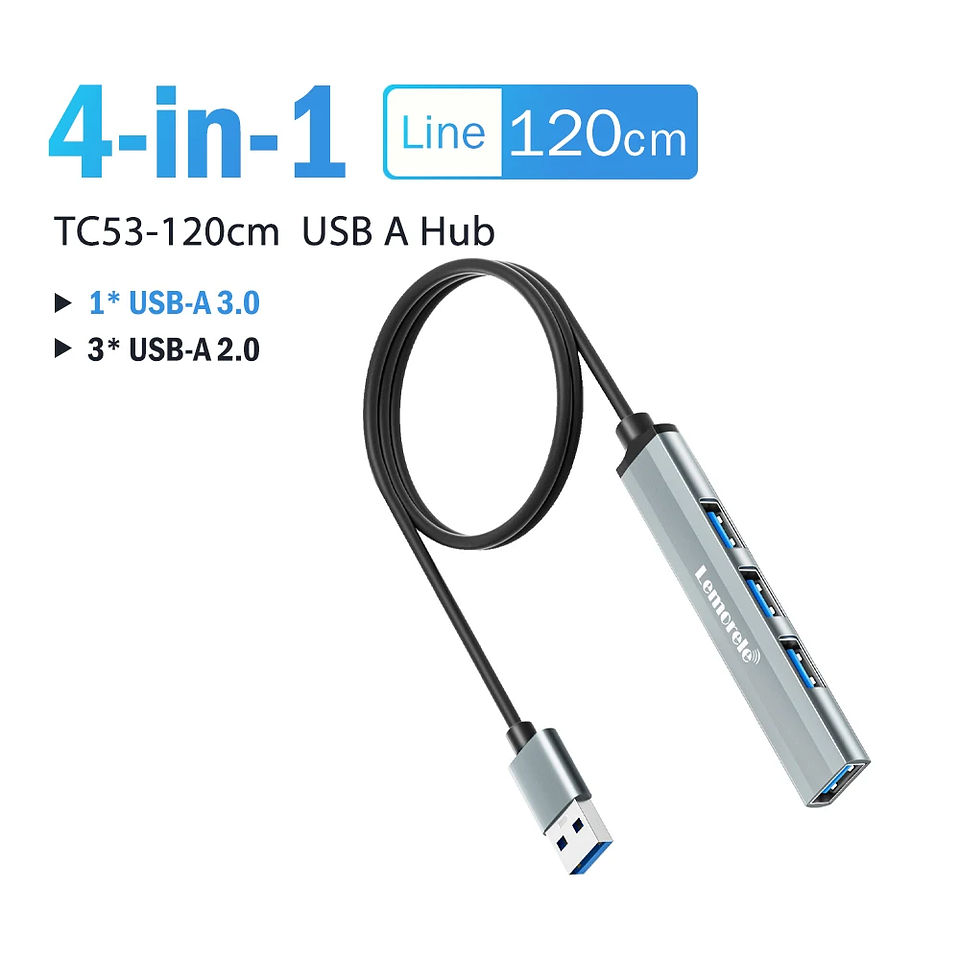 Hub USB 4 en 1 Lemorele USB 3.0 con Cable Largo 1