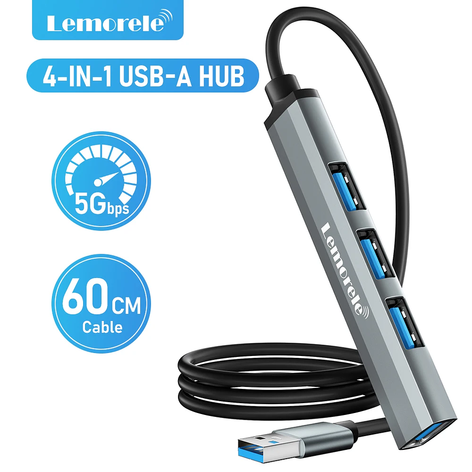 Hub USB 4 en 1 Lemorele USB 3.0 con Cable Largo 7
