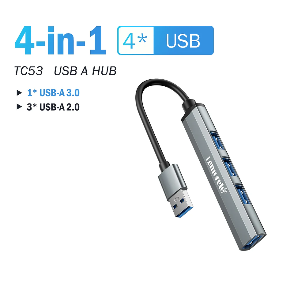 Hub USB 4 en 1 Lemorele USB 3.0 con Cable Largo 8