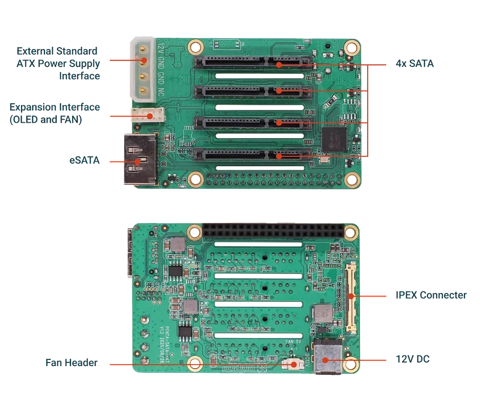 Módulo Penta SATA HAT para Raspberry Pi 5 (Hasta 5 Discos) 6