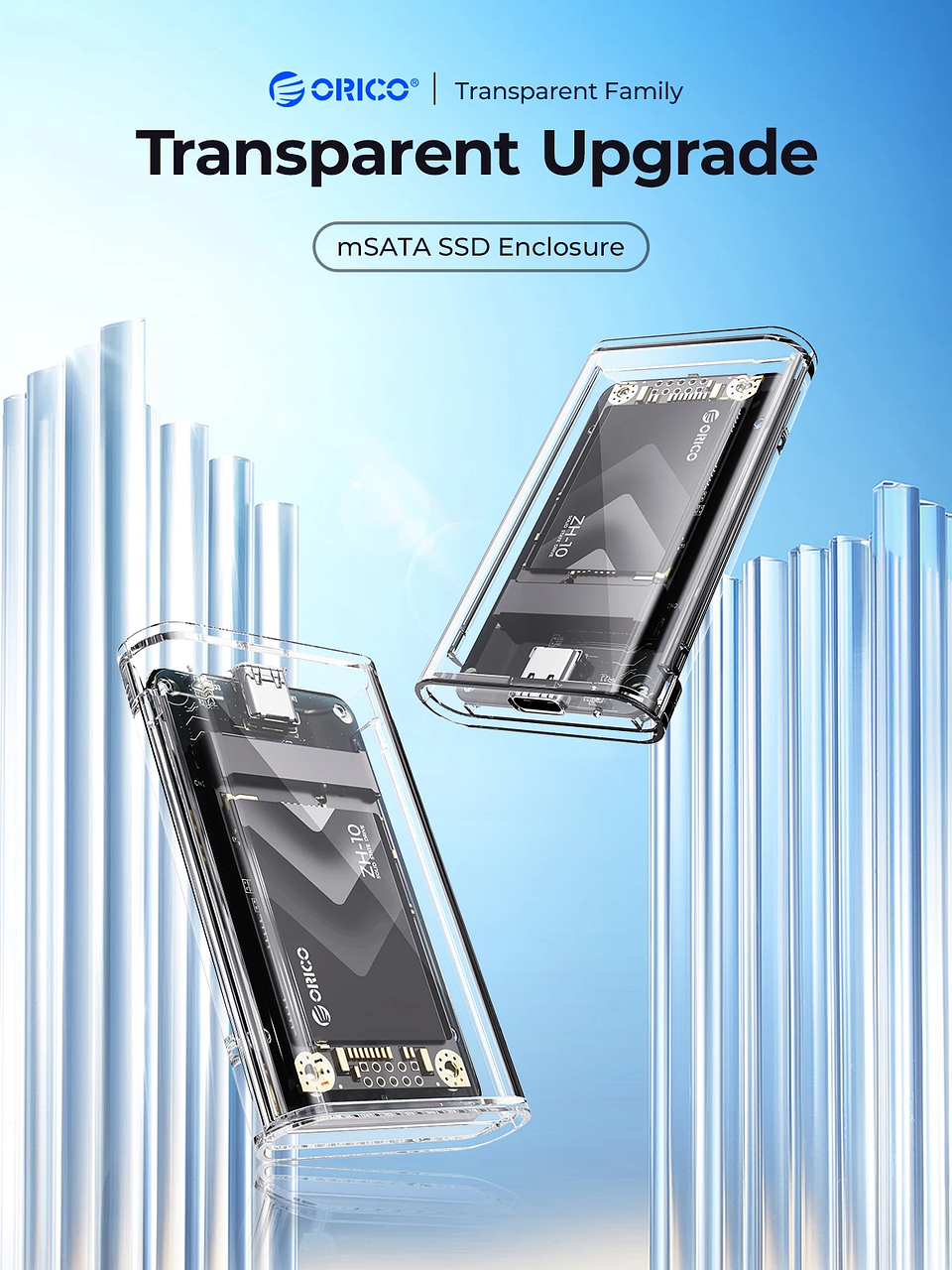Case mSATA ORICO Transparente USB-C 5Gbps Portátil 2