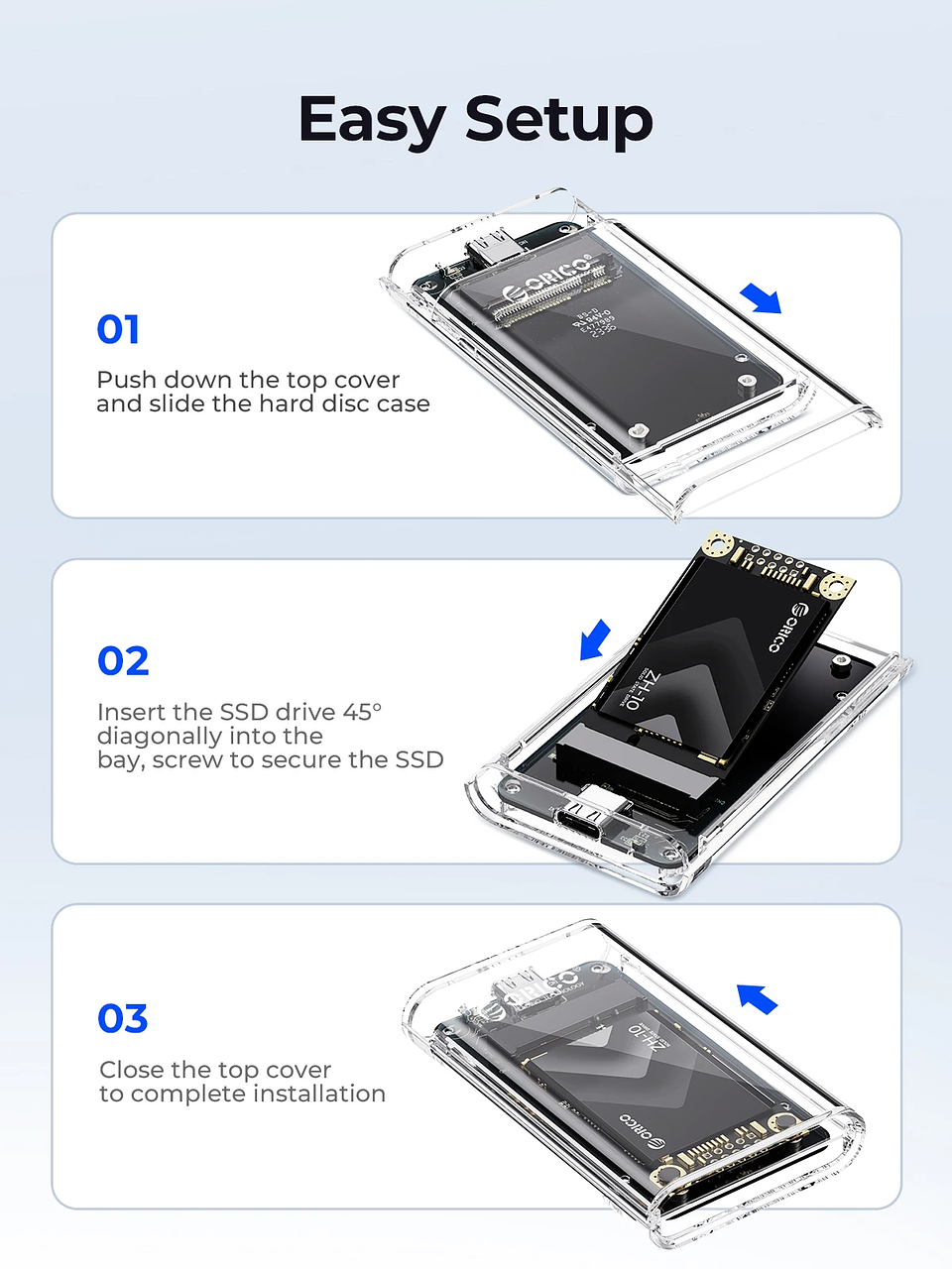 Case mSATA ORICO Transparente USB-C 5Gbps Portátil 6