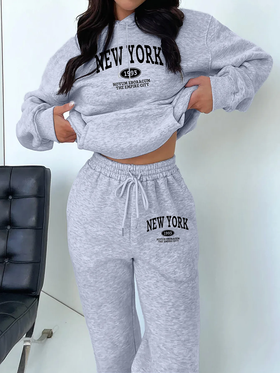 Conjunto Deportivo Mujer 2 Piezas New York – Buzo + Polerón Casual Oversize Moda Invierno 2026 8