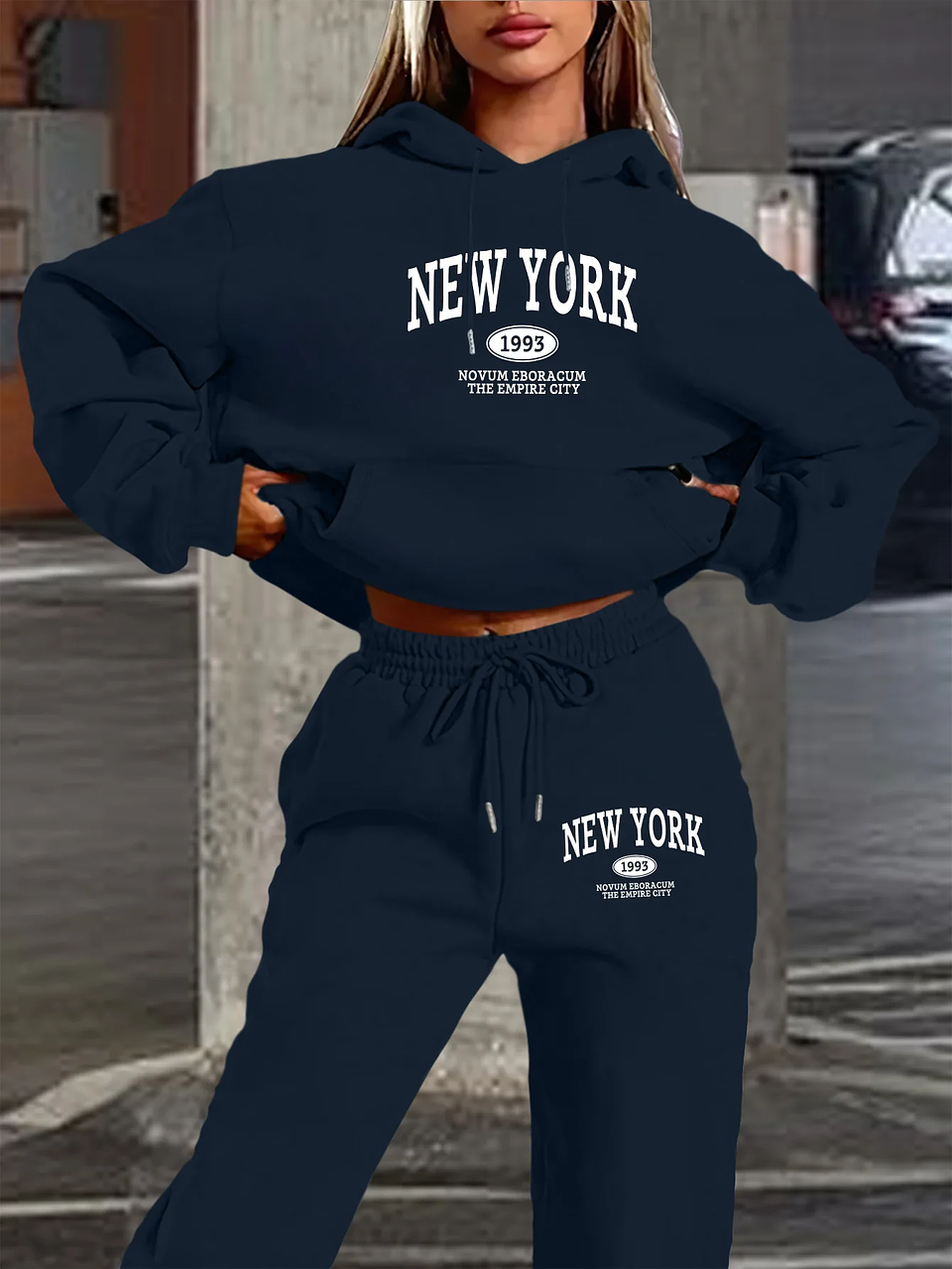 Conjunto Deportivo Mujer 2 Piezas New York – Buzo + Polerón Casual Oversize Moda Invierno 2026 11