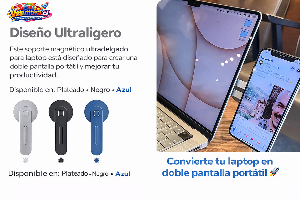 👉 Soporte Magnético para Celular en Laptop | Doble Pantalla Portátil 360° 7
