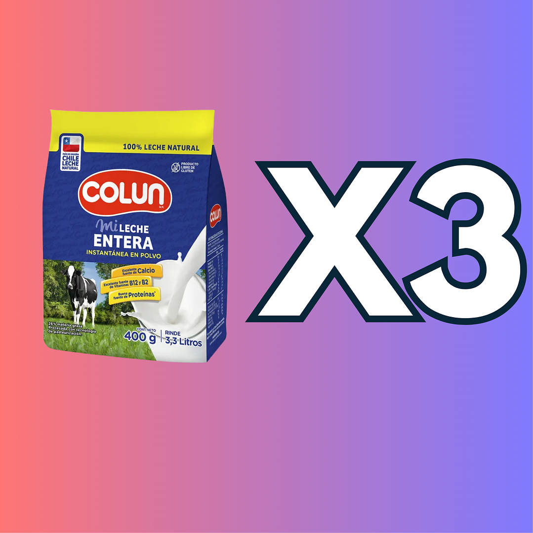 Colun Leche Entera Instantanea en Polvo 400gr X3 1