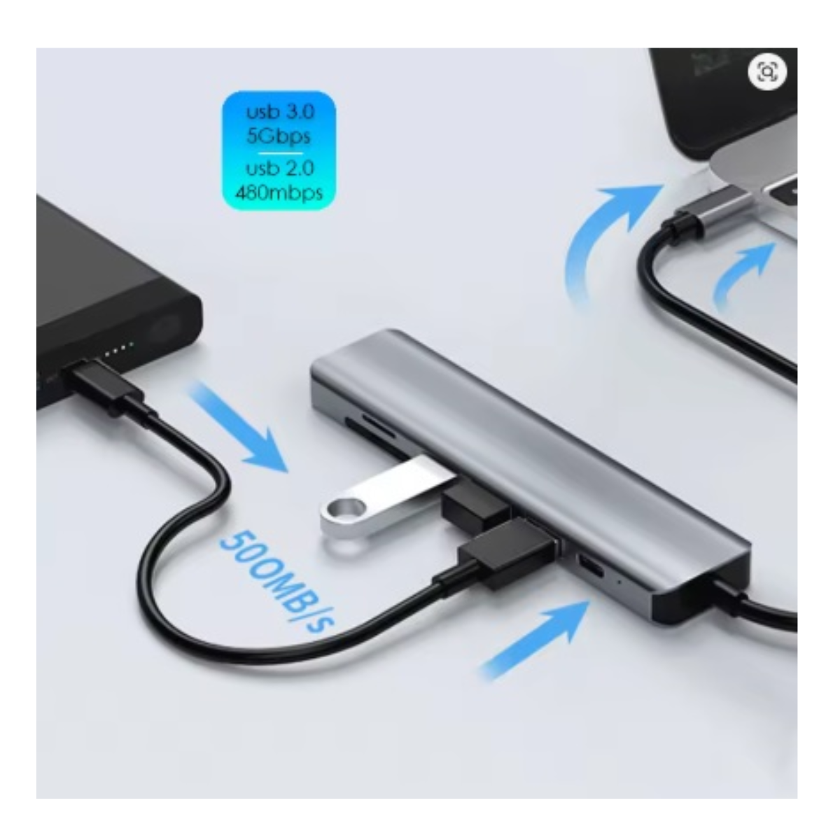 Hub Tipo C 7 en 1 Hdtv 4K USB 3.0 - 2.0 87w 2