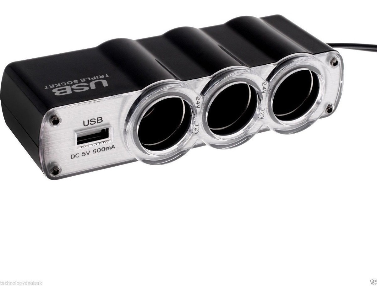 Adaptador Triple Socket Auto I 12 Volt I 3 Salidas Usb 1