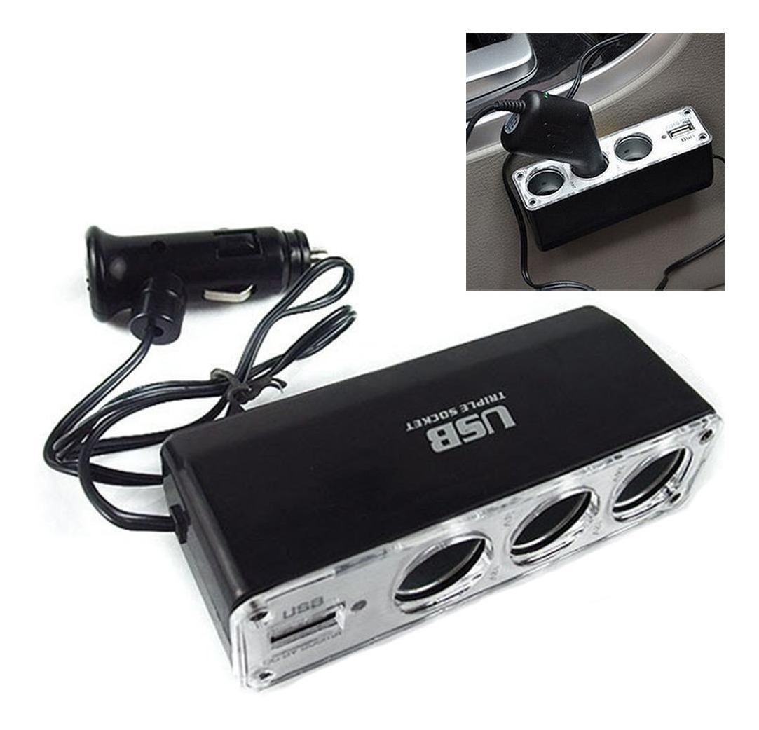 Adaptador Triple Socket Auto I 12 Volt I 3 Salidas Usb 3