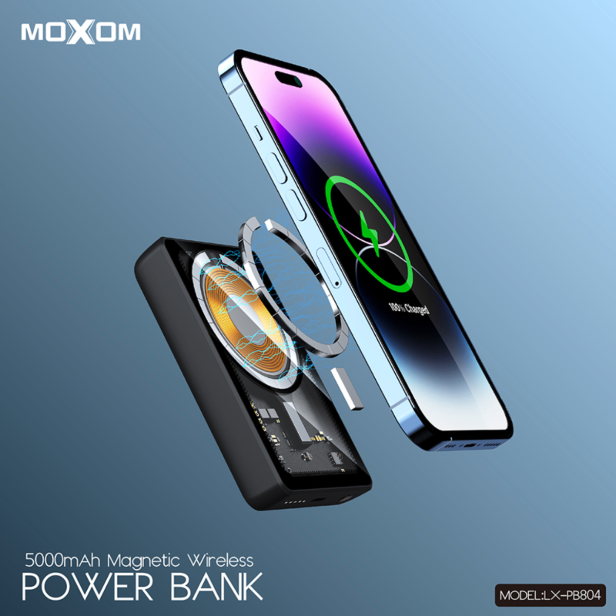 Power Bank Inalámbrica Moxom Litio Carga Rápida 5000 mAh 10