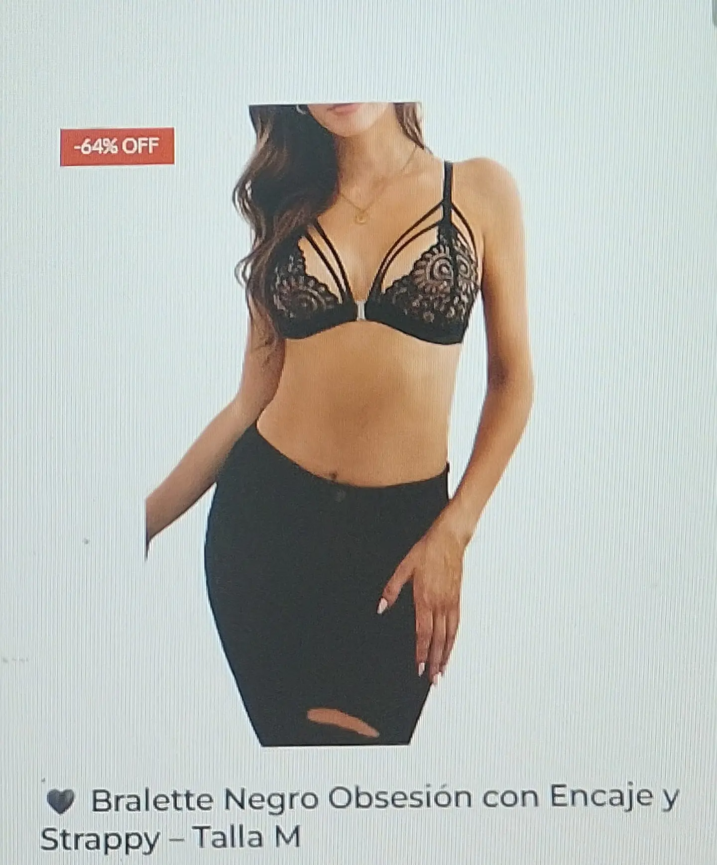 Bralette negro obsesión con encaje y strappy talla m 1