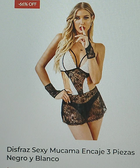 Disfraz sexy mucama encaje 3 piezas negro y blanco