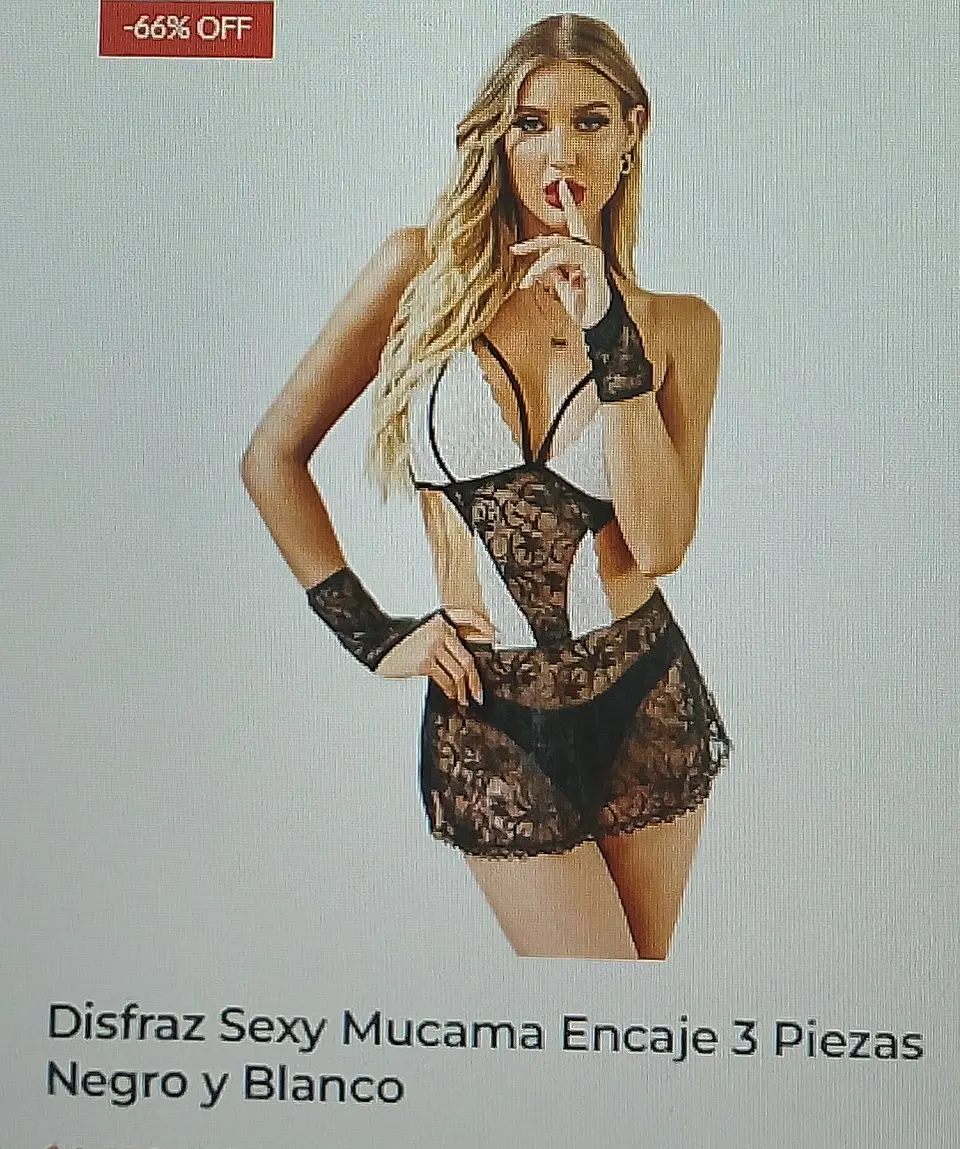 Disfraz sexy mucama encaje 3 piezas negro y blanco 1