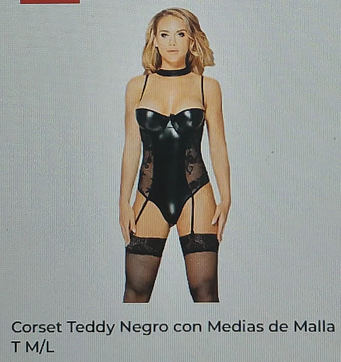 Corset teddy negro con medias de malla Talla M/L