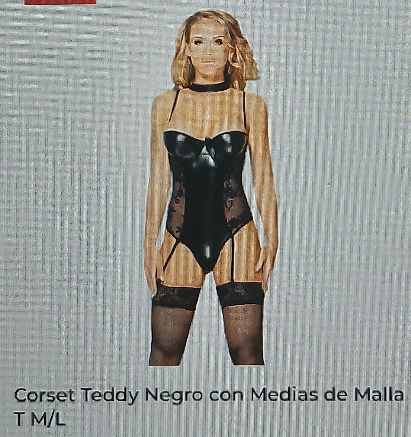Corset teddy negro con medias de malla Talla M/L 1