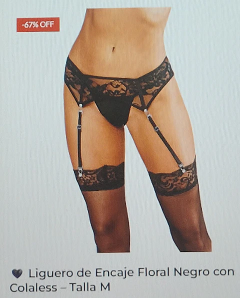 Liguero de encaje floral negro con colaless Talla M
