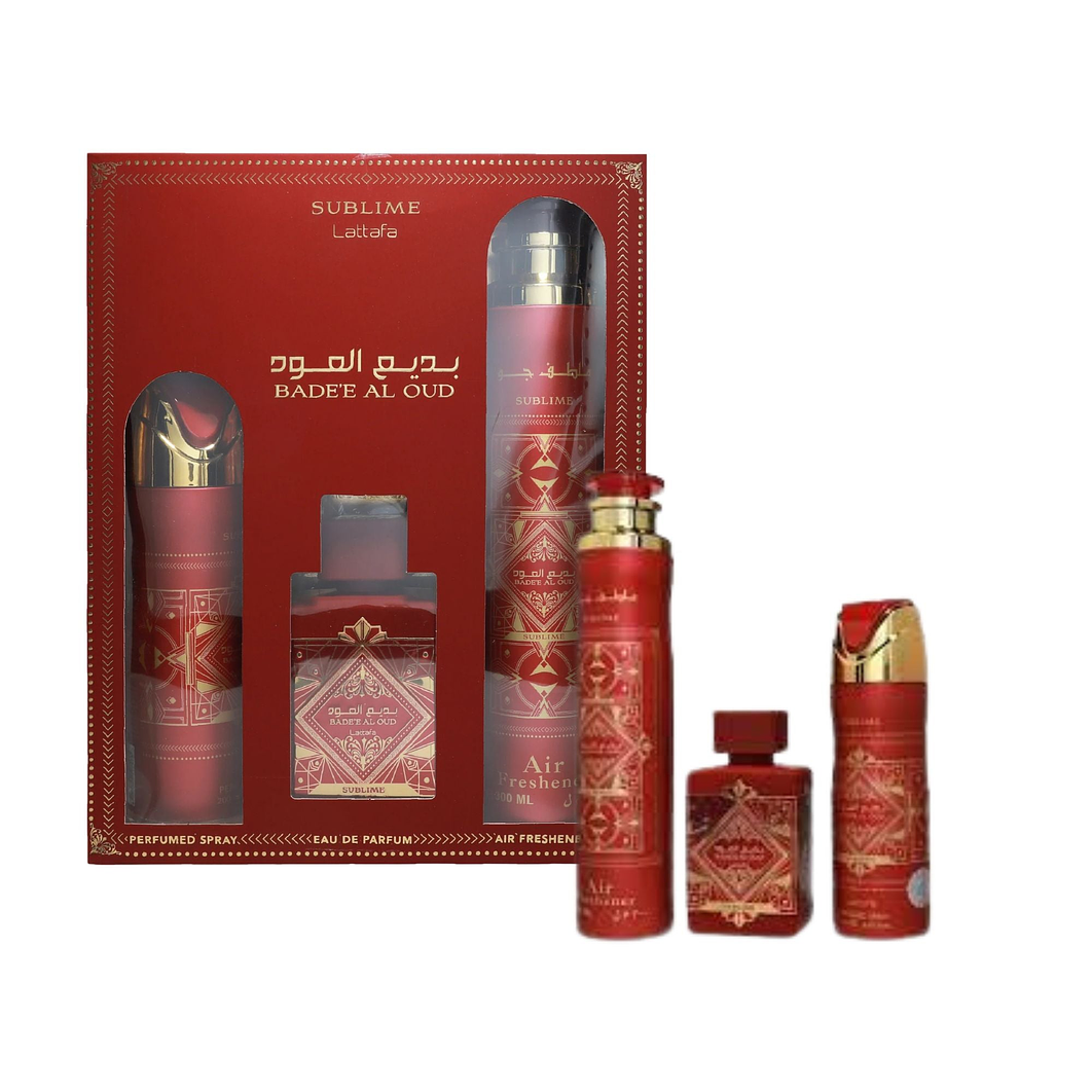 Estuche Badee Al Oud Sublime Lattafa 100ML+200ML Perfume Spray + 300ML Air Freshener Unisex 1