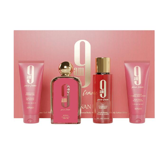 Estuche Afnan 9 Am  Pour Femme Edp 100Ml + S/G 100Ml +B/L 100Ml + Colonia 150Ml Mujer 1
