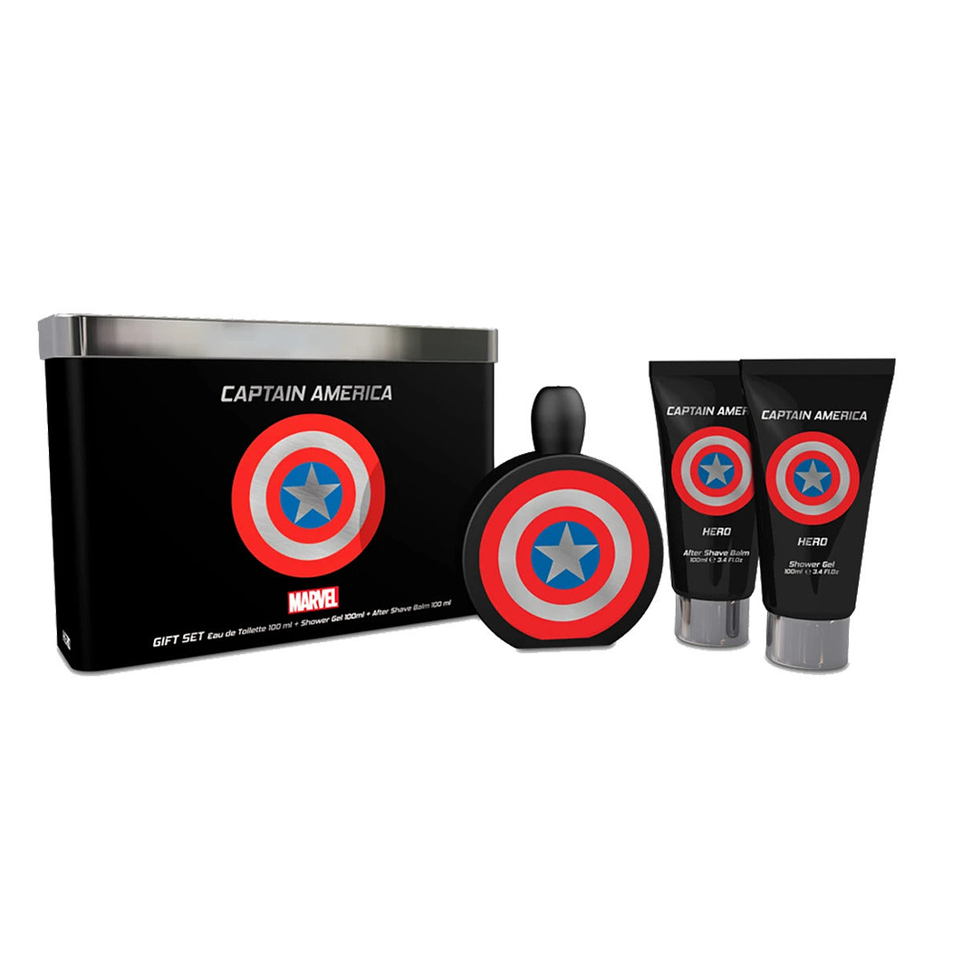 Marvel Captain America Hero M 3pc Tin Set 100ml EDT, 100ml SG, 100ml ASB . 1