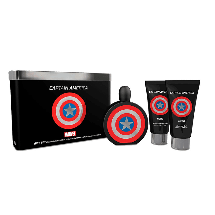 Marvel Captain America Hero M 3pc Tin Set 100ml EDT, 100ml SG, 100ml ASB . 1