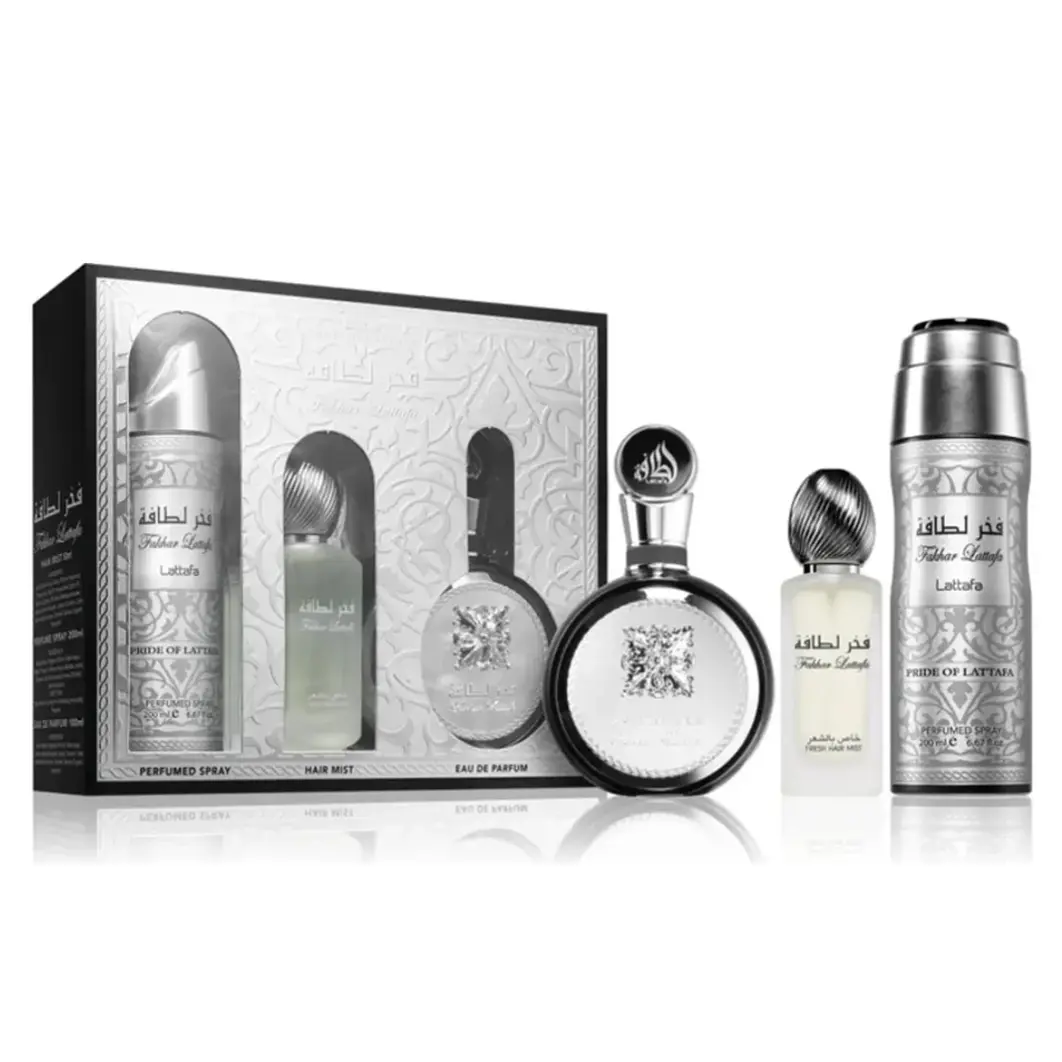 Estuche Fakhar Silver Lattafa Edp 100Ml + 12Ml + S/G 100Ml Hombre 1