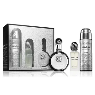 Estuche Fakhar Silver Lattafa Edp 100Ml + 12Ml + S/G 100Ml Hombre