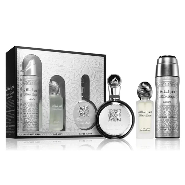 Estuche Fakhar Silver Lattafa Edp 100Ml + 12Ml + S/G 100Ml Hombre 1