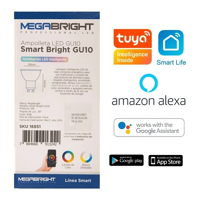 Ampolleta Inteligente Smart Gu10 - Google - Alexa