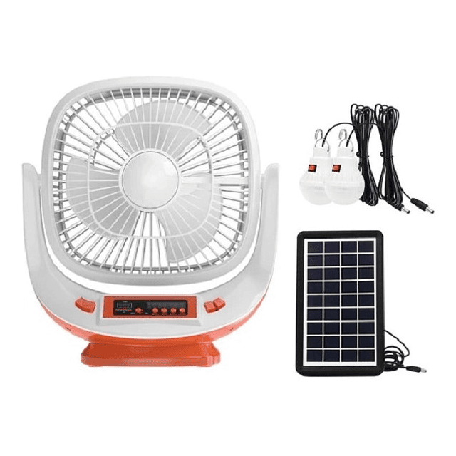 Ventilador Recargable Solar / Linterna / Radio / Bluetooth