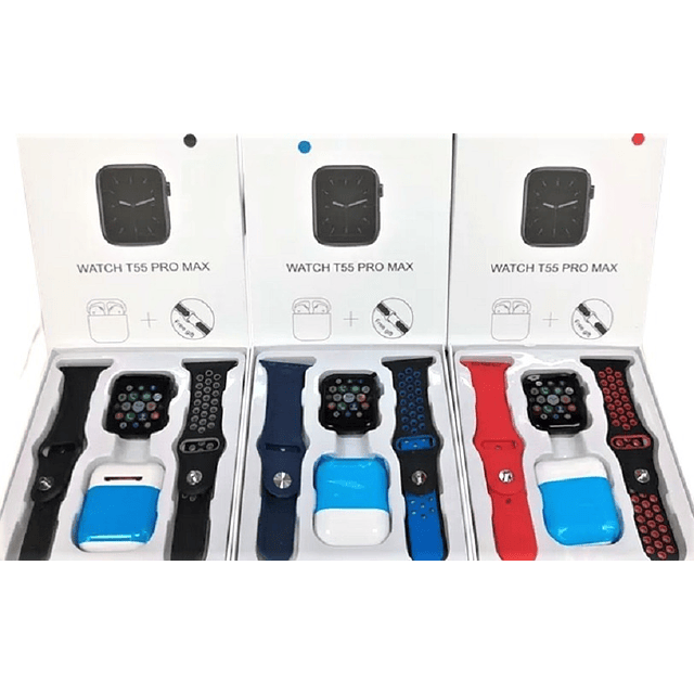 Reloj Inteligente T55 Pro Max + Audífonos/ AZUL-GRIS-NEGRO-ROSADO