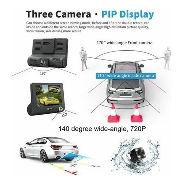 Cámara Para Auto 3 En 1 Frontal Trasera Y Tablero 1080p Hd *INCLUYE ENVÍO GRATIS*