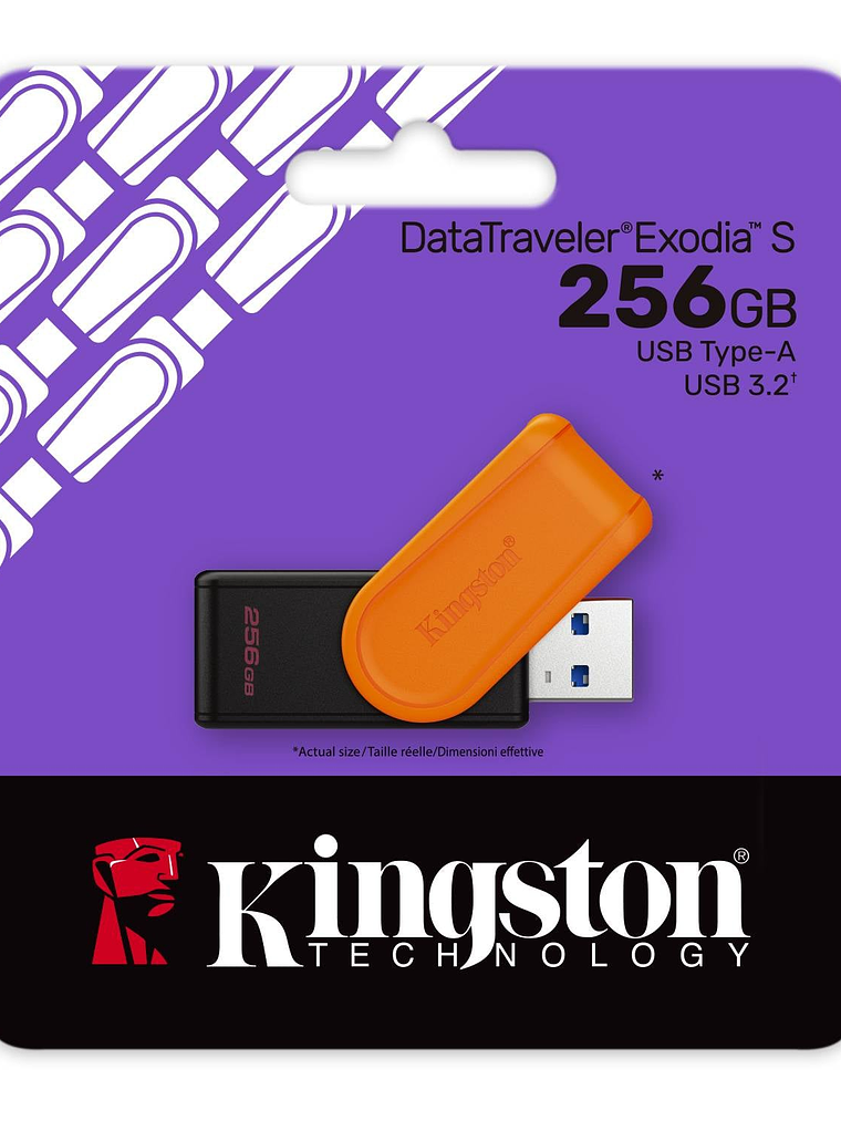 Memoria USB Kingston DataTraveler Exodia S 256GB USB 3.2 - Pendrive Negro/Naranja Compacto 1