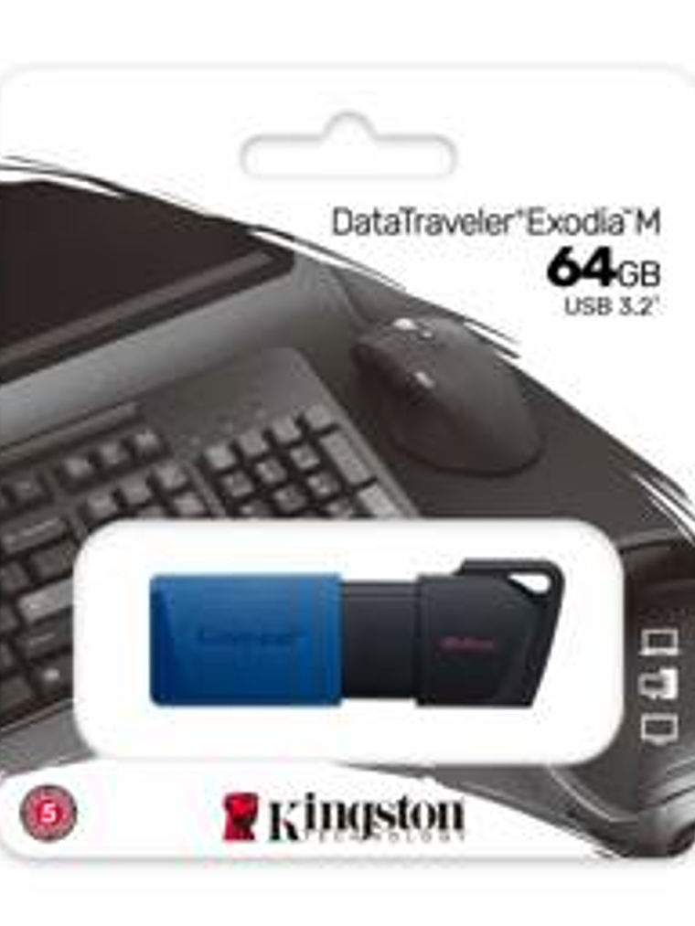 Memoria USB Kingston DataTraveler Exodia M 64GB USB 3.2 - Pendrive Negro/Azul Alta Velocidad 3