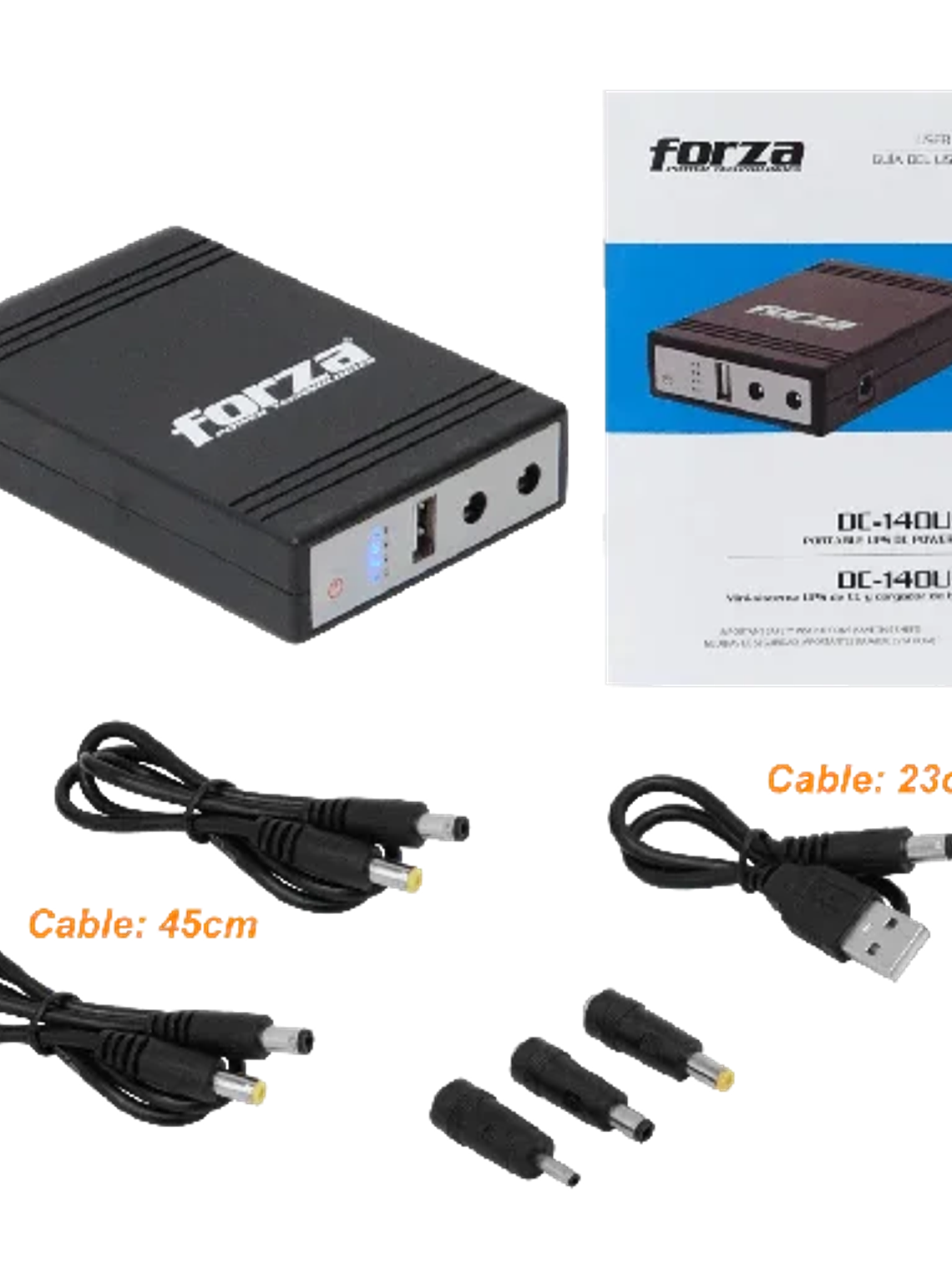 Mini UPS Forza DC-140USB 14W, USB, Salidas 5V/9V/12VCC, NEMA 1-15P Portátil 1