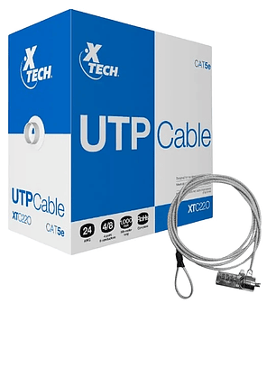 Xtech Kit Bobina UTP Cat 5E 305 Mts + Candado de Seguridad con Clave 