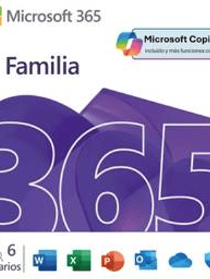 Microsoft 365 Familia 12 Meses, 1 a 6 Usuarios, Descarga Digital, Windows/macOS/iOS/Android