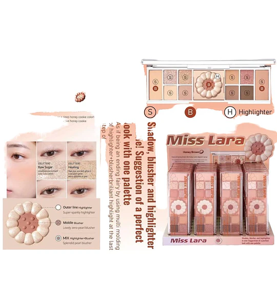 Paleta de Sombras y Iluminadores Rosados y Cafés MISS LARA