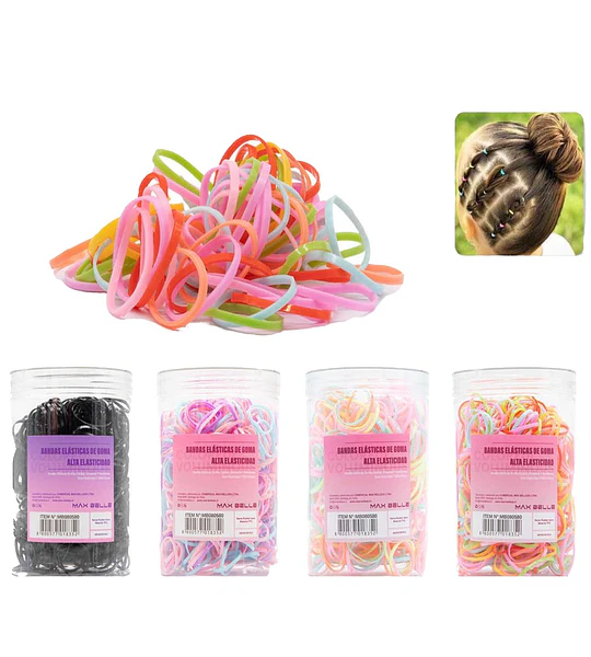 Ligas para Cabello Elásticas MAX BELLEZA en Colores y Negro