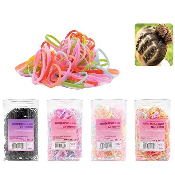 Ligas para Cabello Elásticas MAX BELLEZA en Colores y Negro