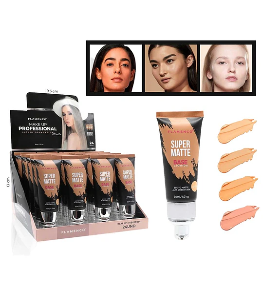 Base Líquida Super Matte Alta Cobertura Flamenco 30 ml