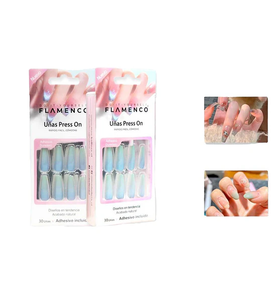 Set Uñas Press On Flamenco - 30 Piezas