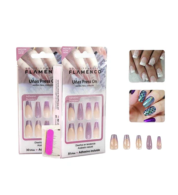 Uñas Press On Flamenco 30 Piezas Diseño Natural - flamenco | Chuy's Beautys Store